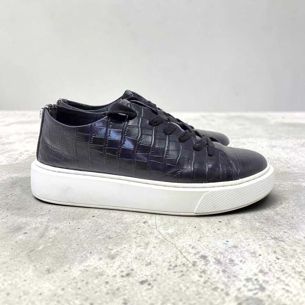 Sam Edelman Black Leather Crocodile Embossed Argo Platform Sneaker Women’s 10M